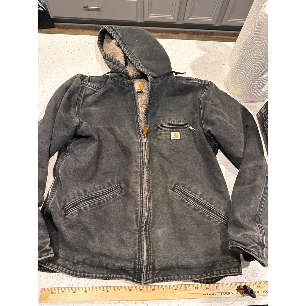 Carhartt WJ141 BLK Sandstone Sierra Sherpa Lined Hooded Jacket Black Small 4/6